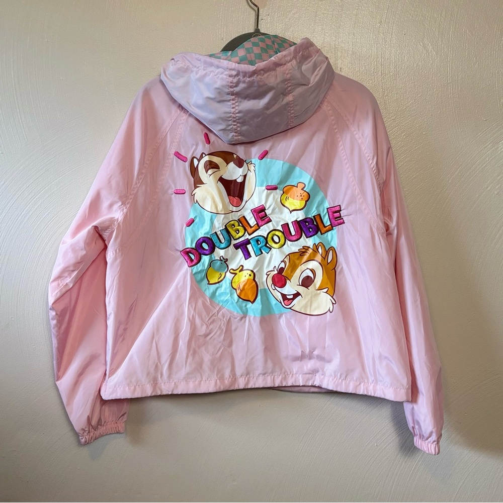 Disney Parks Women’s Windbreaker Zip Up Chip Dale Character Embroidered Pink S